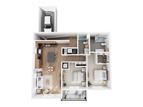 Floor plan for 2 beds, 2 baths, 1297 sqft